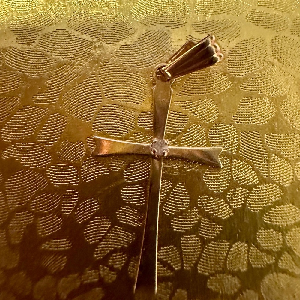 Vintage 14k Gold Cross Pendant with center diamond
1” long